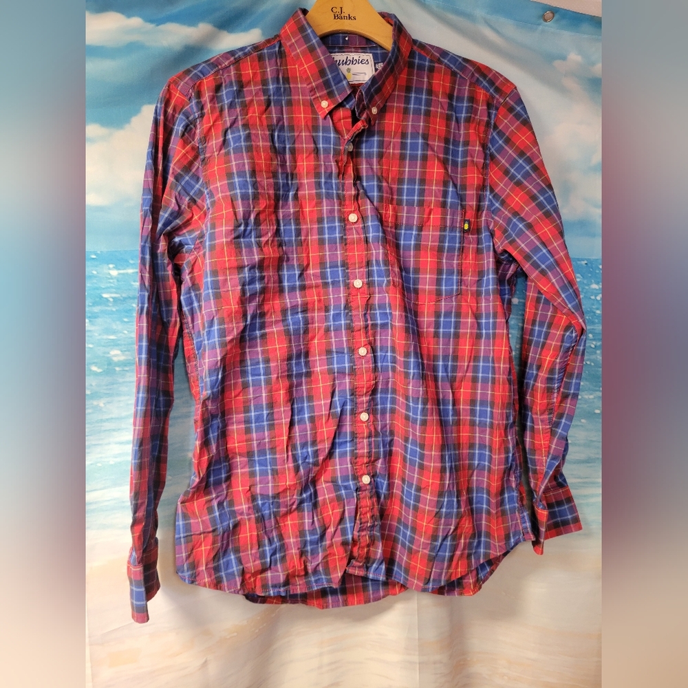 Chubbies Blue & Red Plaid Long Sleeve Button Down Mens Shirt Size XL